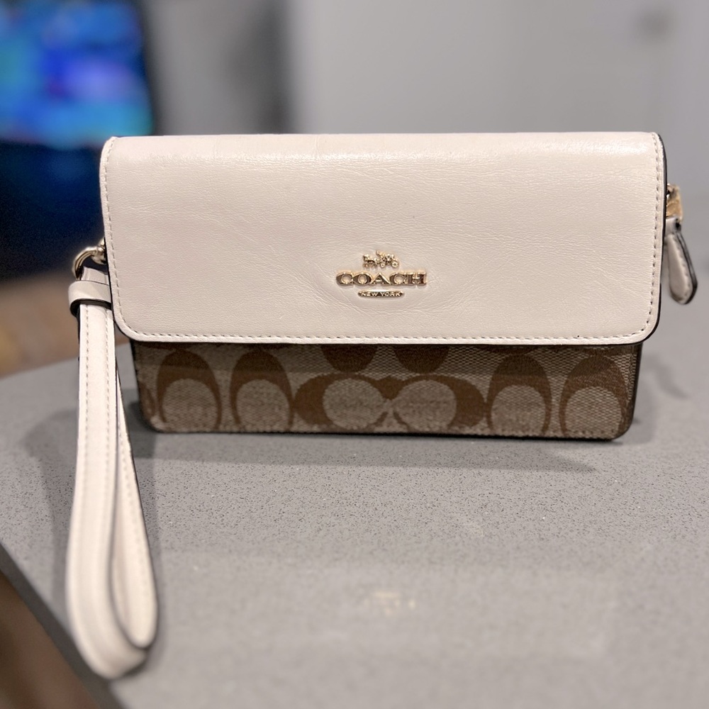 coach signature fold over wristlet